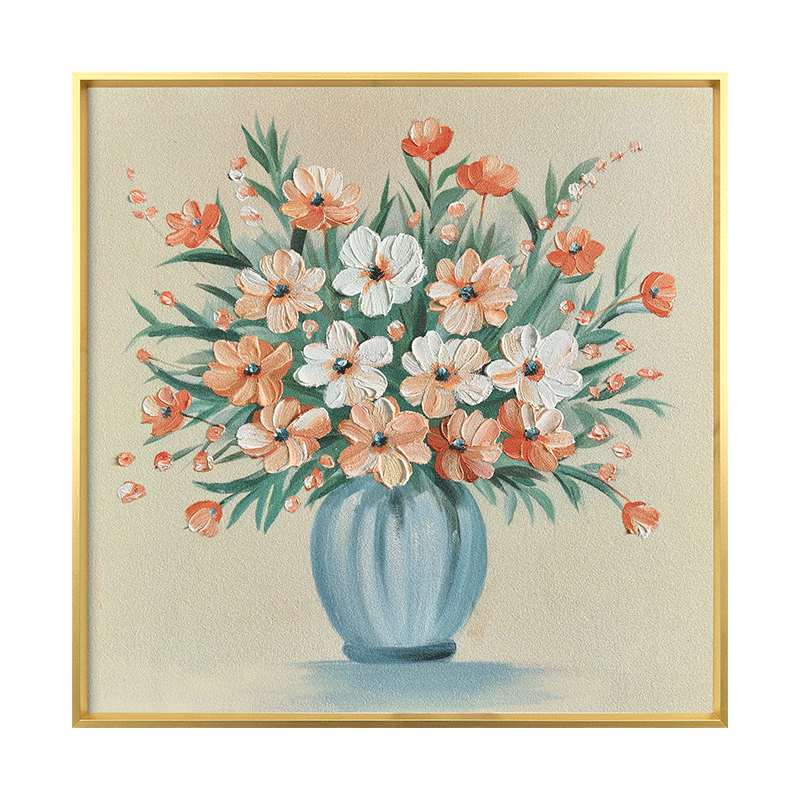 唯美花瓶鲜花大花手绘厚肌理油画客餐厅沙发卧室玄关挂画
